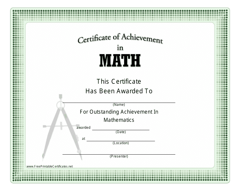 Math Certificate of Achievement Template - Green