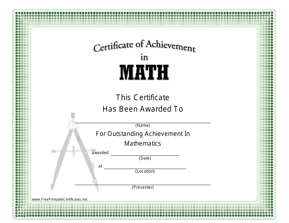 Math Certificate Of Achievement Template Green Download Printable Pdf