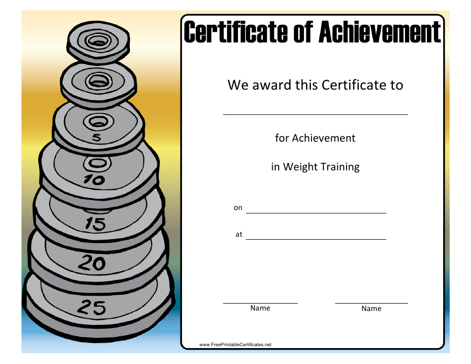 Weight Training Achievement Certificate Template - Preview