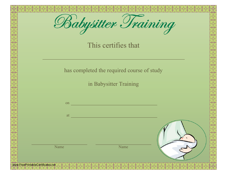 Babysitter Training Certificate Template Download Printable PDF