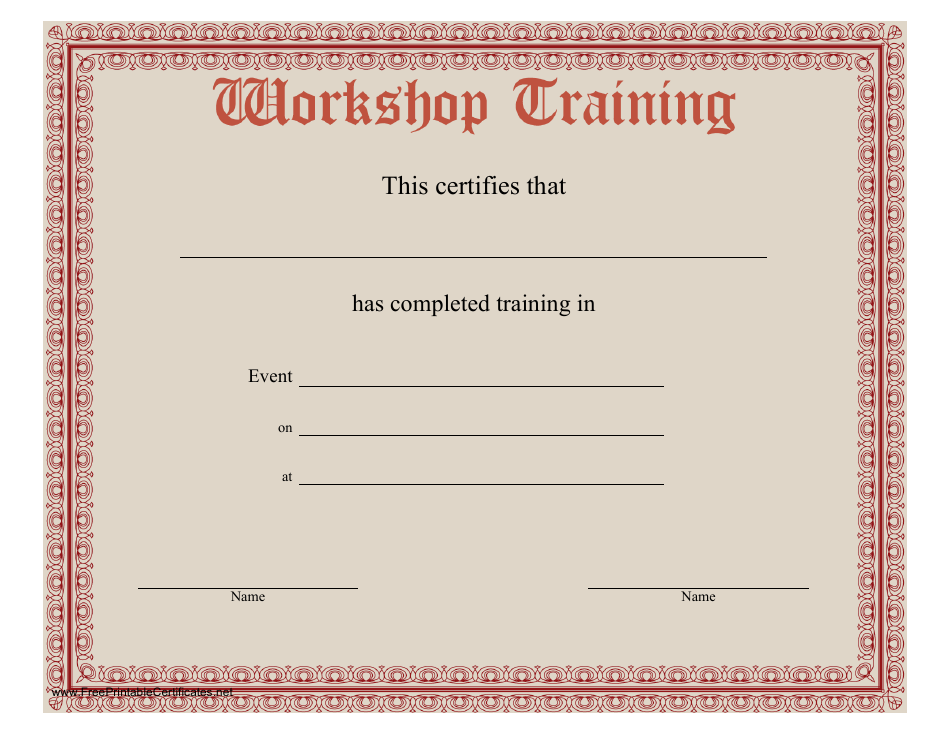 Workshop Training Completion Certificate Template - Elegant Design