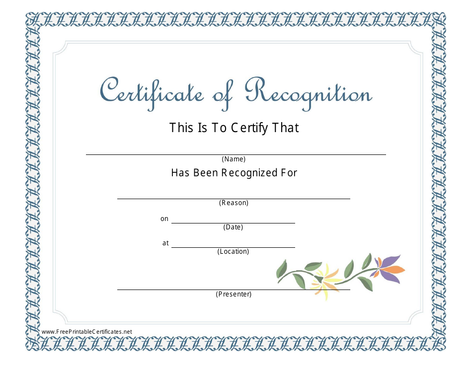 Certificate of Recognition Template - Blue Download Printable PDF ...