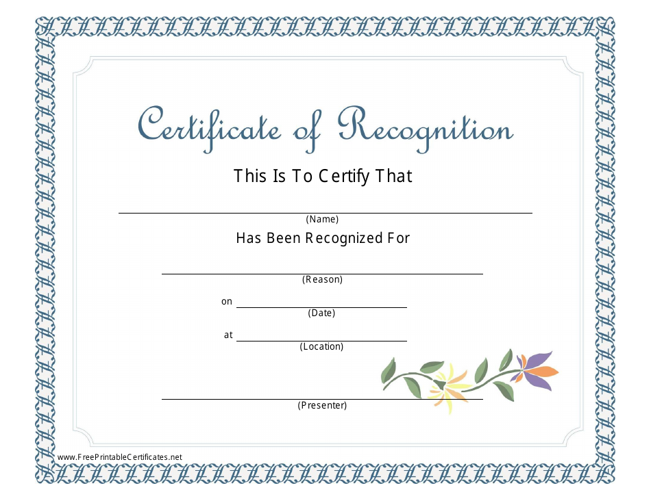 Certificate of Recognition Template - Blue