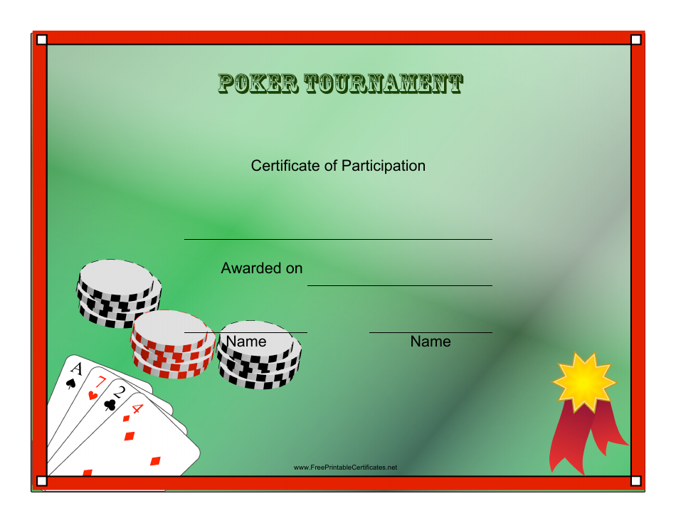 Poker Tournament Participant Certificate Template Download Printable ...