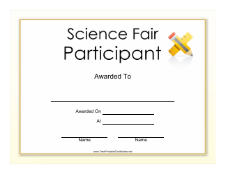 &quot;Science Fair Participant Certificate Template&quot;