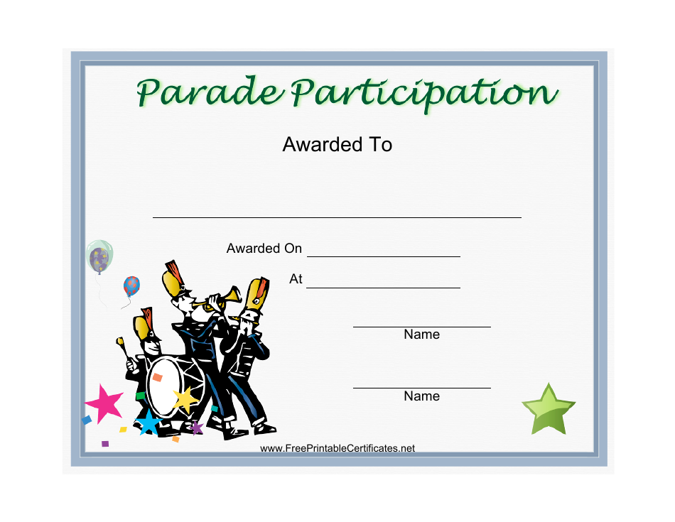 Parade Participation Certificate Template - Printable Design for Participants