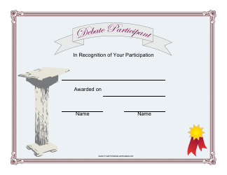 Document preview: Debate Participant Certificate Template