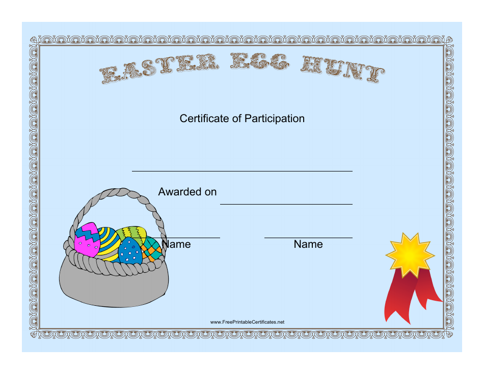 Easter Egg Hunt Participant Certificate Template Image Preview
