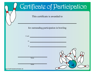 Document preview: Bowling Certificate of Participation Template - Blue