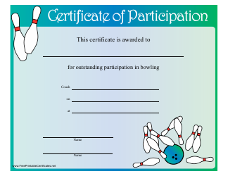 Bowling Certificate of Participation Template - Blue Download Printable ...