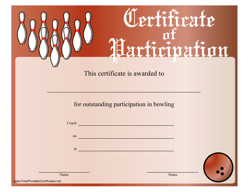 Bowling Certificate of Participation Template - Red