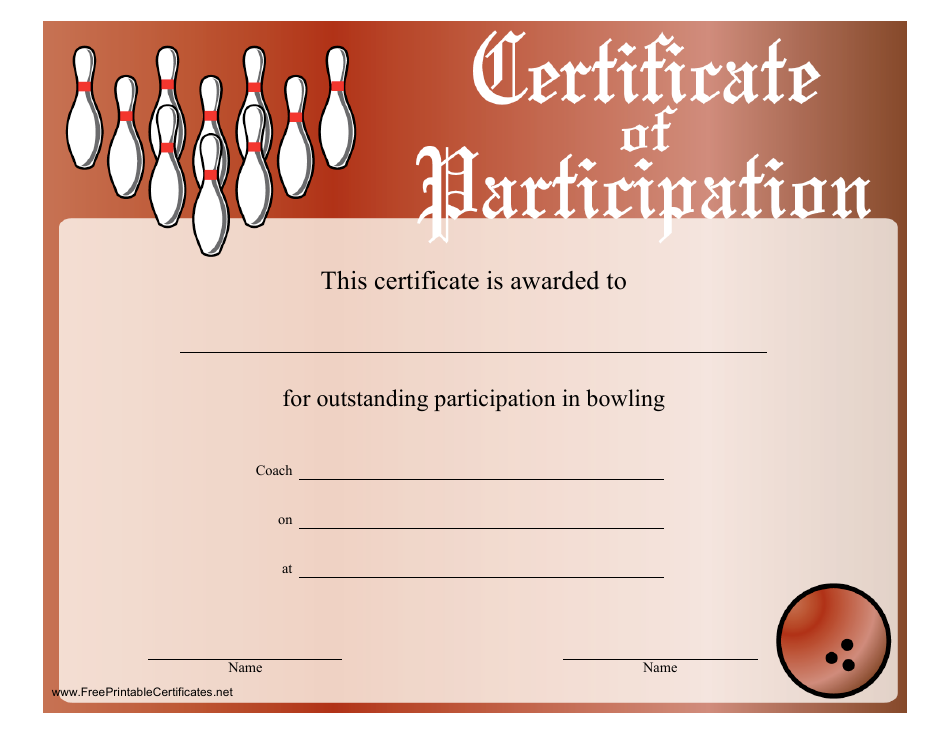 Bowling Certificate of Participation Template