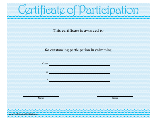 Document preview: Swimming Certificate of Participation Template
