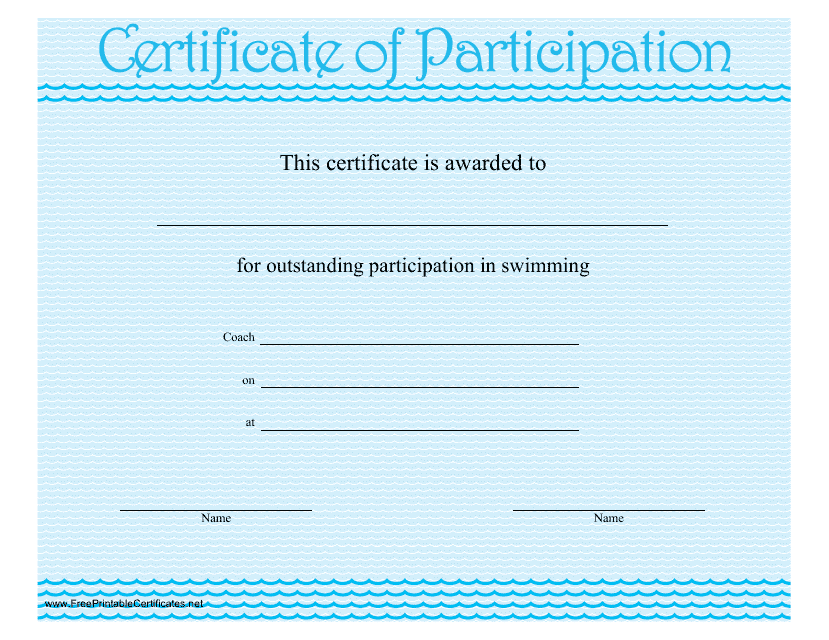 Swimming Certificate of Participation Template
