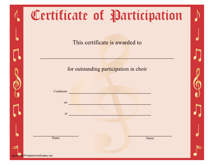 Choir Certificate of Participation Template
