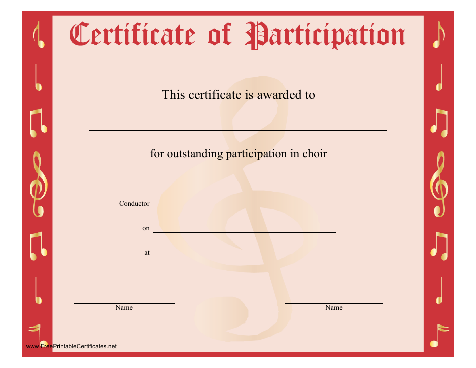 Choir Certificate of Participation Preview