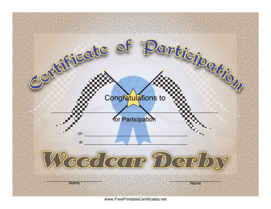 Woodcar Derby Participation Certificate Template Sample Preview