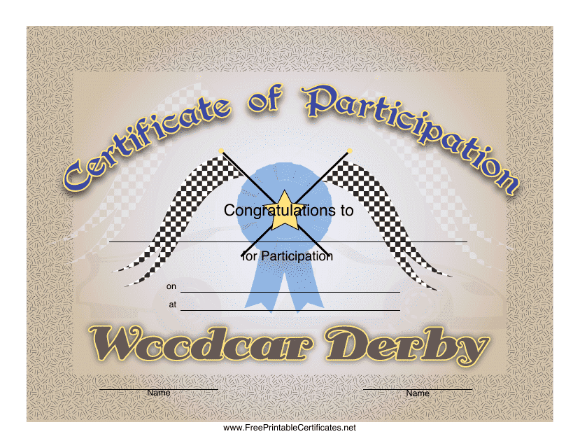 Woodcar Derby Participation Certificate Template Sample Preview