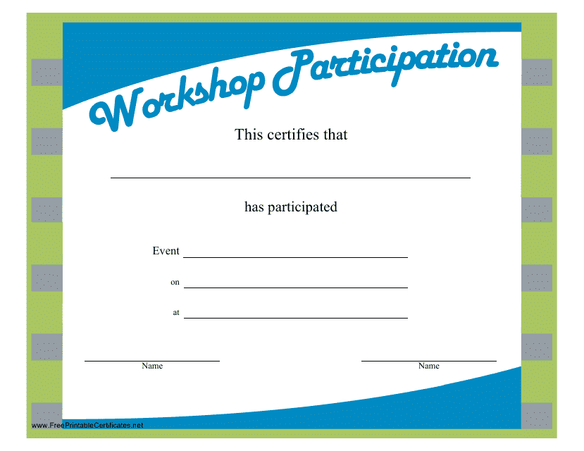 Workshop Certificate of Participation Template - Blue, Green, Grey
