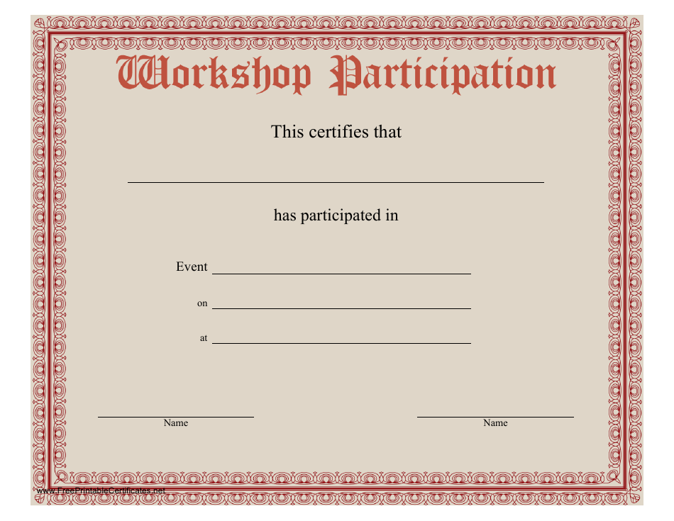 Workshop Certificate of Participation Template - Red