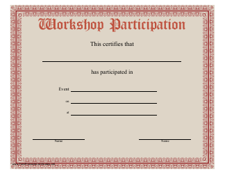Document preview: Workshop Certificate of Participation Template - Red