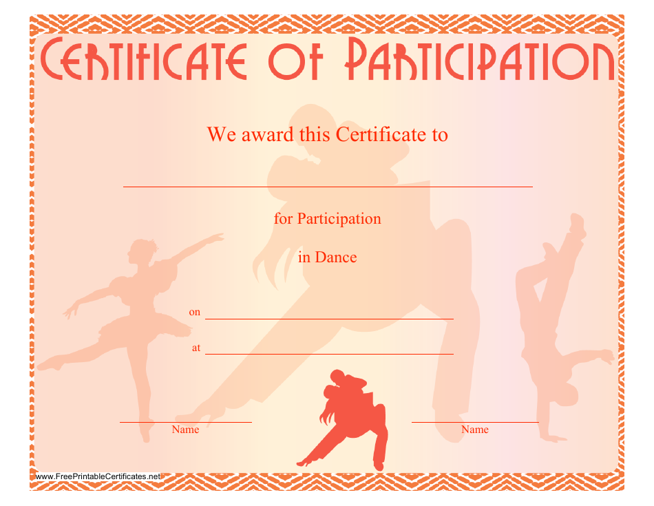 Dance Certificate of Participation Template Download Printable PDF