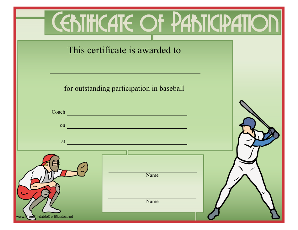 Green Baseball Certificate of Participation Template Image