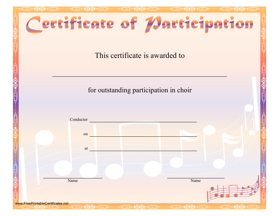 Orange Choir Certificate of Participation Template - Customize and Download
