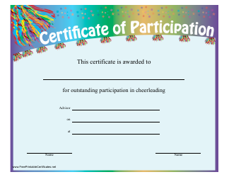&quot;Blue Cheerleading Certificate of Participation Template&quot;