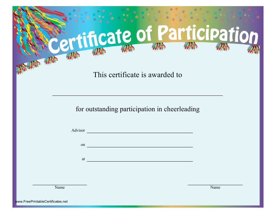 Blue cheerleading certificate of participation template showcase