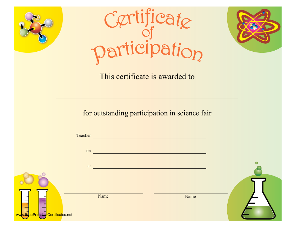 Yellow Science Fair Certificate of Participation Template
