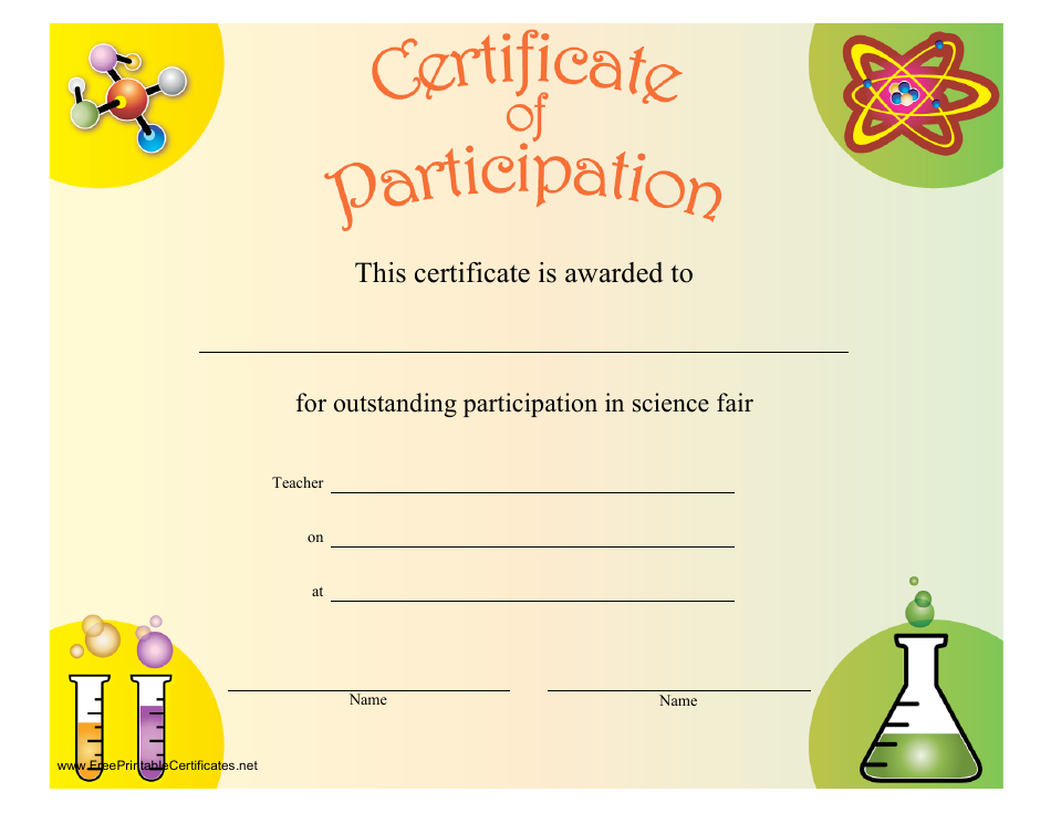Free Printable Science Fair Participation Certificate Printable Templates
