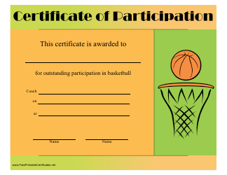 &quot;Orange Basketball Certificate of Participation Template&quot;