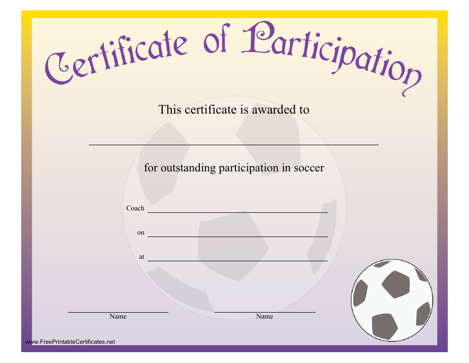 Soccer Certificate of Participation Template Preview