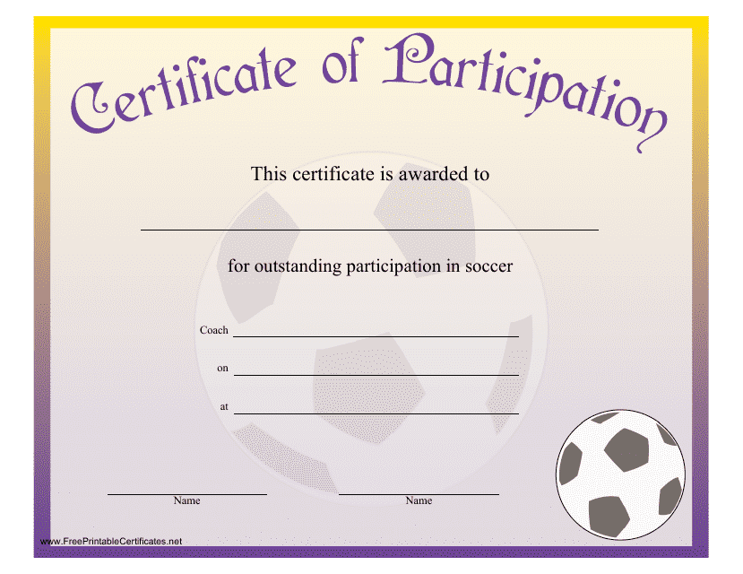Soccer Certificate of Participation Template