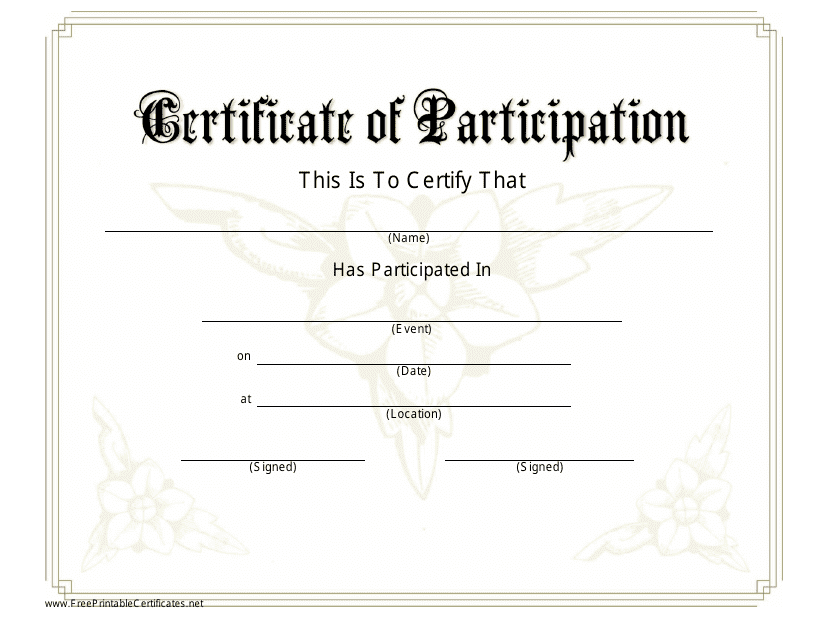Certificate of Participation Template - Flowers