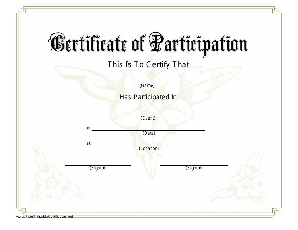 Certificate of Participation Template - Flowers Download Printable PDF ...