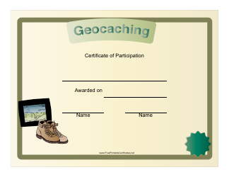 Document preview: Geocaching Participation Certificate Template