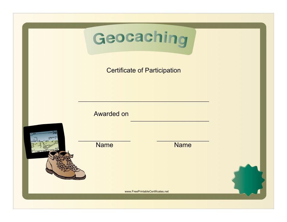 Geocaching Participation Certificate Template Image Preview