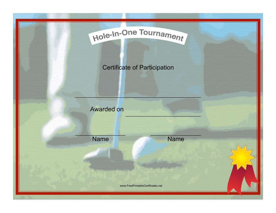 Hole in One Tournament Certificate of Participation Template