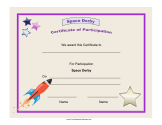 Document preview: Space Derby Participation Certificate Template - Violet and Beige