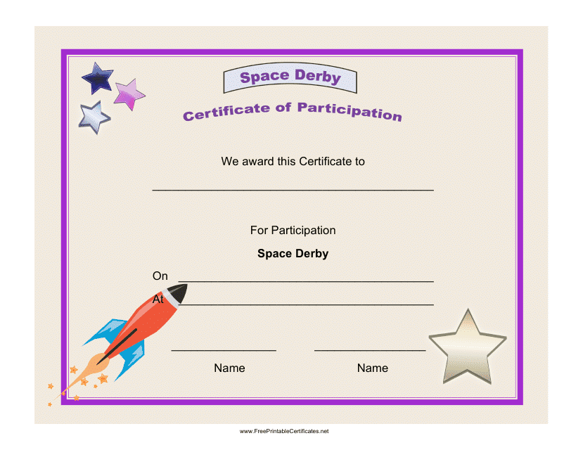 Space Derby Participation Certificate Template - Violet and Beige