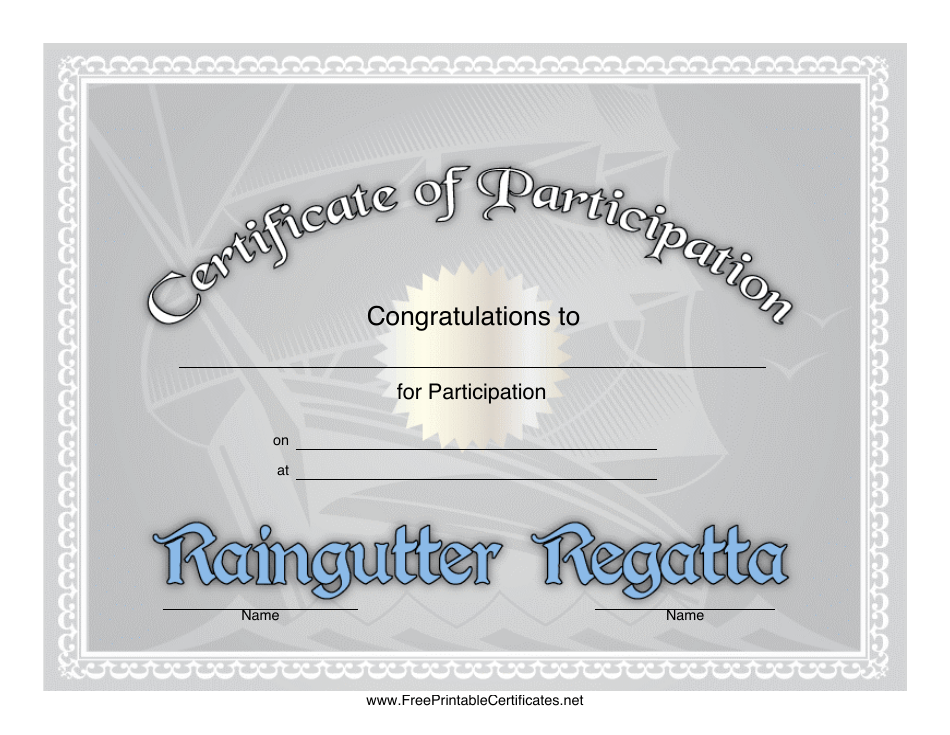 Raingutter Regatta Participation Certificate Template