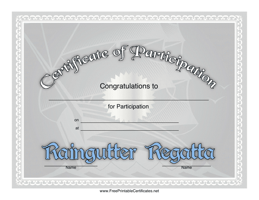 Raingutter Regatta Participation Certificate Template