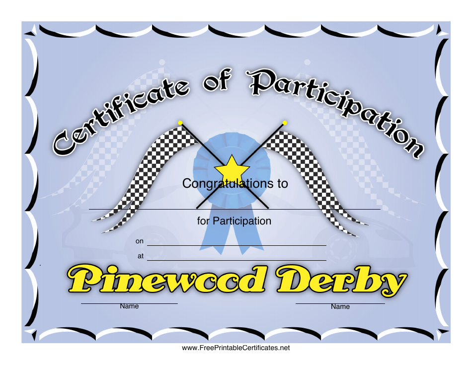 Pinewood Derby Participation Certificate Template Preview