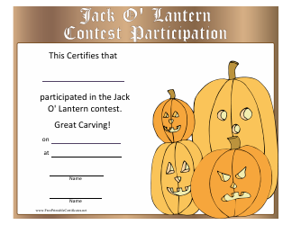 &quot;Jack-O-lantern Contest Participation Certificate Template&quot;