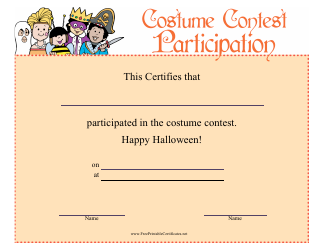 &quot;Halloween Costume Contest Participation Certificate Template&quot;