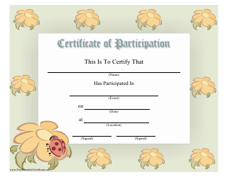 Document preview: Certificate of Participation Template - Ladybug