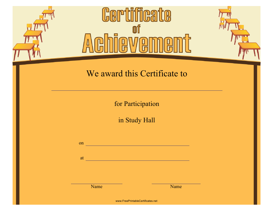 Study Hall Participation Certificate of Achievement Template