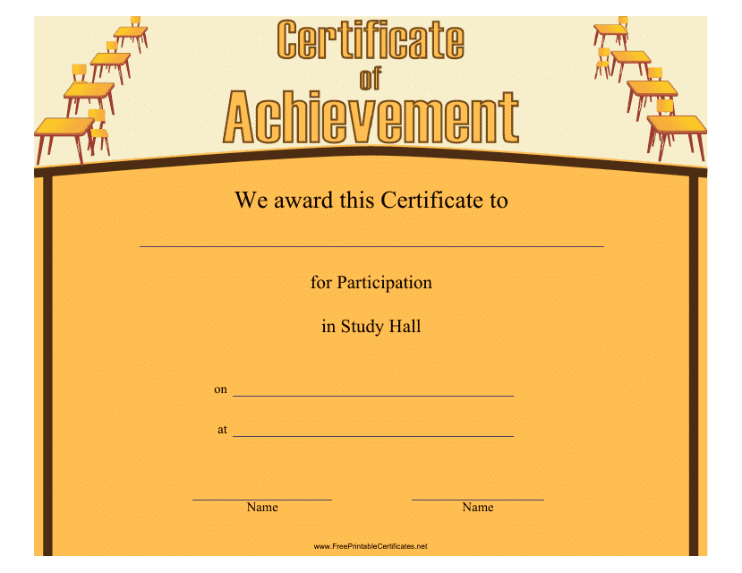 Study Hall Participation Certificate of Achievement Template